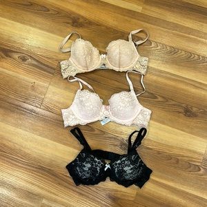 3 NWT Victoria’s Secret Dream Angels Lined Lace Demi Bras 34A Black Pink Nude